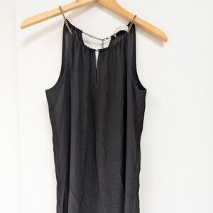 Amanda Uprichard black silk halter dress with gold chain neck XS
